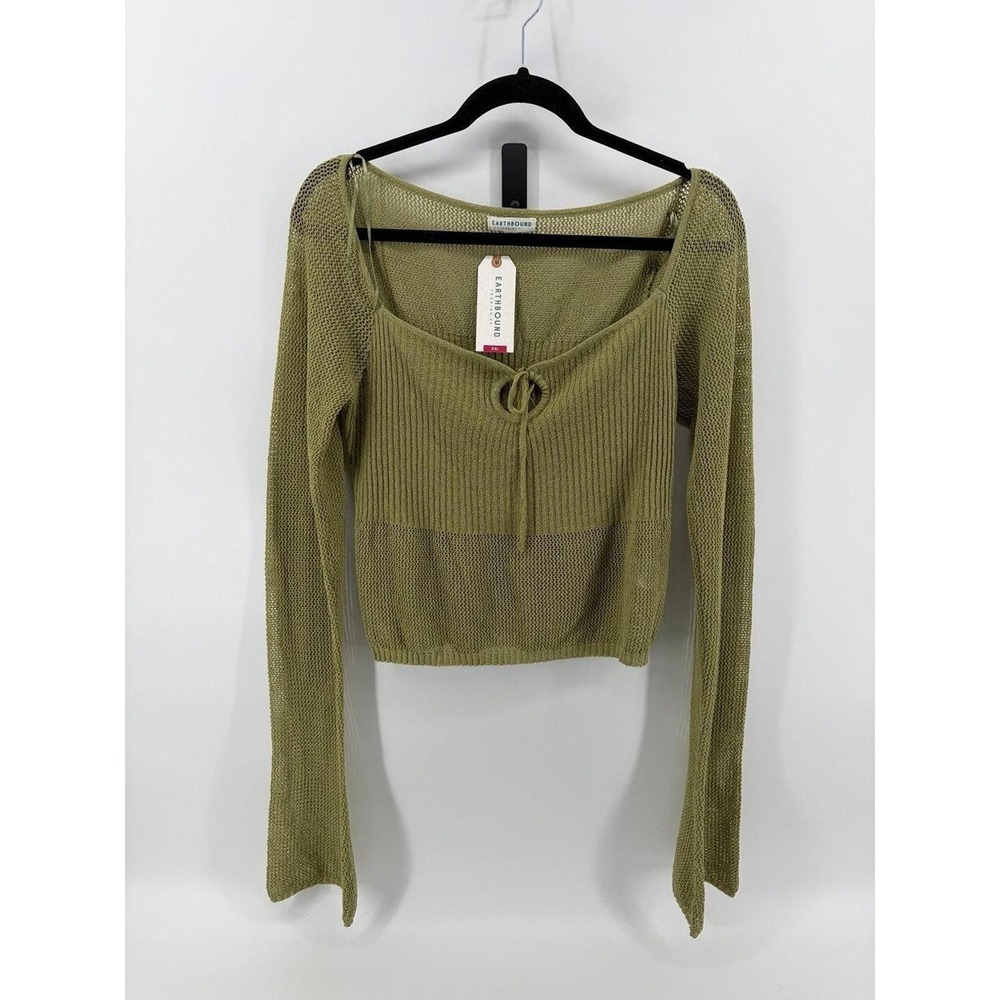 Earthbound, Olive, Open Knit, Bow Sweater, Long Sleeve, Women's XXL, NWT